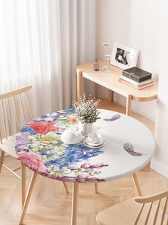 Круглая кухонная скатерть на резинке JoyArty, на круглый стол диаметром 75-100 см.