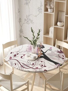 Круглая кухонная скатерть на резинке JoyArty, на круглый стол диаметром 105-120 см