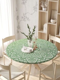 Круглая кухонная скатерть на резинке JoyArty, на круглый стол диаметром 105-120 см