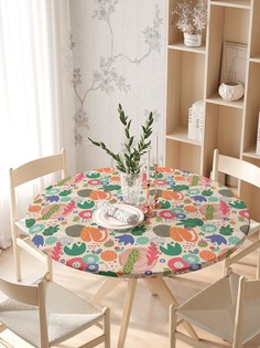 Круглая кухонная скатерть на резинке JoyArty, на круглый стол диаметром 105-120 см