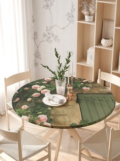Круглая кухонная скатерть на резинке JoyArty, на круглый стол диаметром 105-120 см