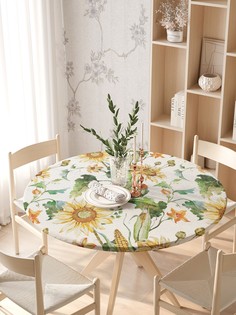 Круглая кухонная скатерть на резинке JoyArty, на круглый стол диаметром 105-120 см