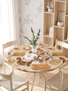 Круглая кухонная скатерть на резинке JoyArty, на круглый стол диаметром 105-120 см