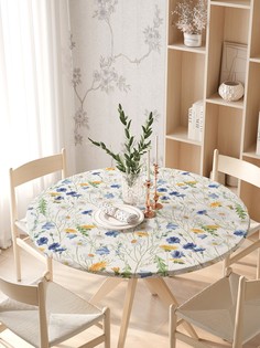 Круглая кухонная скатерть на резинке JoyArty, на круглый стол диаметром 105-120 см
