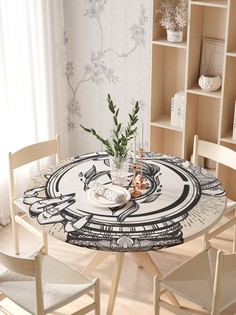 Круглая кухонная скатерть на резинке JoyArty, на круглый стол диаметром 105-120 см