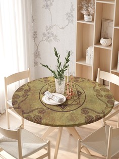 Круглая кухонная скатерть на резинке JoyArty, на круглый стол диаметром 105-120 см