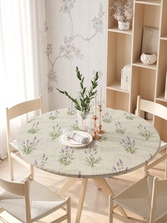 Круглая кухонная скатерть на резинке JoyArty, на круглый стол диаметром 105-120 см