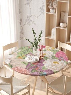 Круглая кухонная скатерть на резинке JoyArty, на круглый стол диаметром 105-120 см