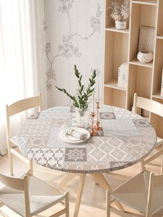 Круглая кухонная скатерть на резинке JoyArty, на круглый стол диаметром 105-120 см