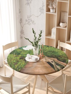 Круглая кухонная скатерть на резинке JoyArty, на круглый стол диаметром 105-120 см