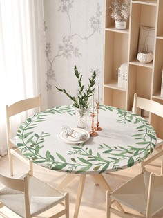 Круглая кухонная скатерть на резинке JoyArty, на круглый стол диаметром 105-120 см