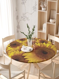 Круглая кухонная скатерть на резинке JoyArty, на круглый стол диаметром 105-120 см