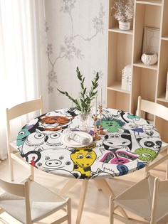 Круглая кухонная скатерть на резинке JoyArty, на круглый стол диаметром 105-120 см