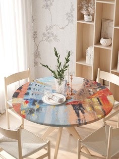Круглая кухонная скатерть на резинке JoyArty, на круглый стол диаметром 105-120 см