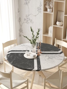 Круглая кухонная скатерть на резинке JoyArty, на круглый стол диаметром 105-120 см