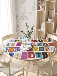 Круглая кухонная скатерть на резинке JoyArty, на круглый стол диаметром 105-120 см