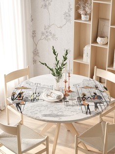 Круглая кухонная скатерть на резинке JoyArty, на круглый стол диаметром 105-120 см