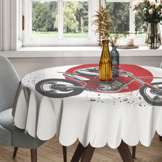 Скатерть круглая тканевая на стол JoyArty Мотоциклист 150х150 см