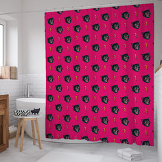 Штора для ванной JoyArty "Кот и молния на розовом фоне" из сатена 180х200 см с крючками