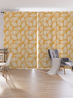 Шторы под лён JoyArty "Пастельные листья", серия Oxford DeLux, 340х265 см