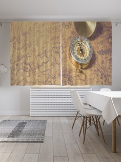 Классические шторы JoyArty "Компас на карте", серия Oxford DeLux, 2 полотна 145x180 см