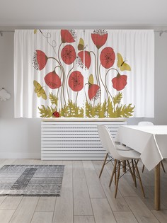 Классические шторы JoyArty "Маки и стрекозы", серия Oxford DeLux, 2 полотна 145x180 см