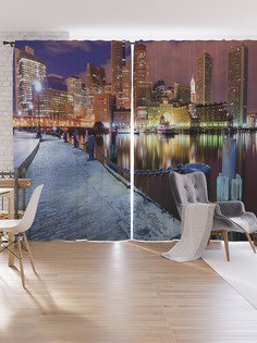 Шторы под лён JoyArty "Набережная Бостона", серия Oxford DeLux, 340х265 см