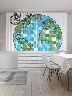 Шторы JoyArty "Путешествие по миру на велосипеде", Oxford DeLux, 2шт 145x180см