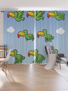 Шторы под лён JoyArty "Анимированная игра Птица Тукан", серия Oxford DeLux, 340х265 см