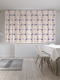 Классические шторы JoyArty "Цветы и ласточка", серия Oxford DeLux, 2 полотна 145x180 см