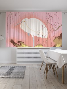 Классические шторы JoyArty "Журавль на ветке", серия Oxford DeLux, 2 полотна 145x180 см