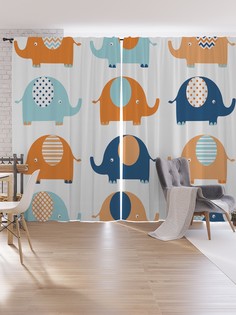 Шторы под лён JoyArty "Слоны с лоскутными ушами", серия Oxford DeLux, 340х265 см