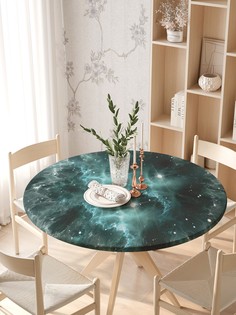 Круглая кухонная скатерть на резинке JoyArty, на круглый стол диаметром 105-120 см