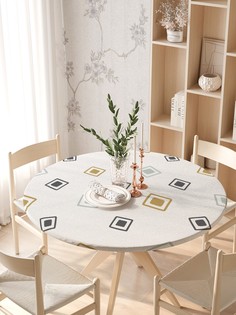 Круглая кухонная скатерть на резинке JoyArty, на круглый стол диаметром 105-120 см