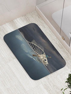Коврик противоскользящий JoyArty "Скелет рыбы" для ванной, сауны, бассейна, 77х52 см