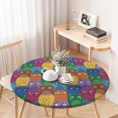 Скатерть на кухонный стол JoyArty Яркие цветные коты,круглая на резинке,диаметр 75100см