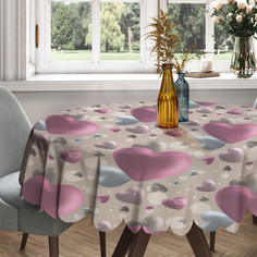 Скатерть круглая тканевая на стол JoyArty Объемные сердца 150х150 см