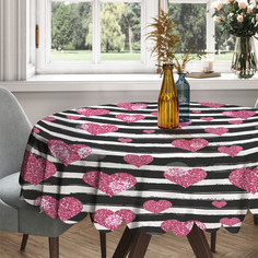 Скатерть круглая тканевая на стол JoyArty Сердечки и полоски 150х150 см