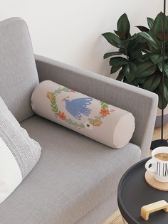 Декоративная подушка валик JoyArty "Птица в цветах" на молнии, 45x16 см