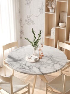Круглая кухонная скатерть на резинке JoyArty, на круглый стол диаметром 105-120 см