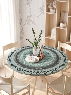 Круглая кухонная скатерть на резинке JoyArty, на круглый стол диаметром 105-120 см