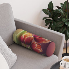 Декоративная подушка валик Букет тюльпанов на молнии 45х16см Joy Arty