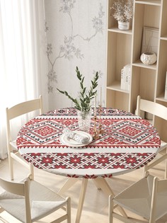 Круглая кухонная скатерть на резинке JoyArty, на круглый стол диаметром 105-120 см