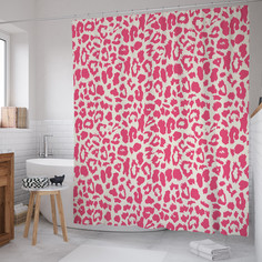 Штора для ванной JoyArty "Розовый леопард" 180х200 см с крючками