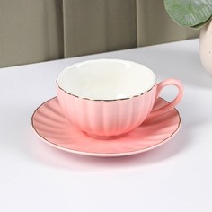 Чайная пара Доляна фарфоровая "Вивьен", чашка 200 мл, блюдце 15 см, розовый