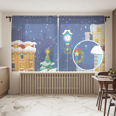 Тюль для кухни и спальни JoyArty "Новогодний город в снегу" 290x180 см