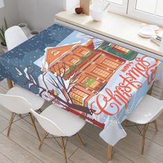 Прямоугольная тканевая скатерть на стол JoyArty "Новогодний городской пейзаж" 145x180 см
