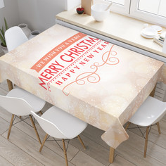 Прямоугольная тканевая скатерть на стол JoyArty с рисунком "Новогодняя надпись" 145x180 см