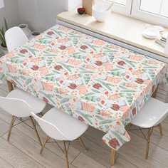 Прямоугольная тканевая скатерть на стол JoyArty с рисунком "Дед мороз в елках" 145x180 см