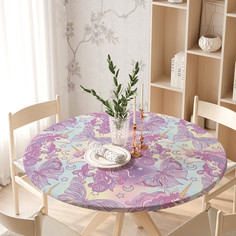 Скатерть на кухонный стол Единороги с бабочками на резинке 105-120 см Joy Arty